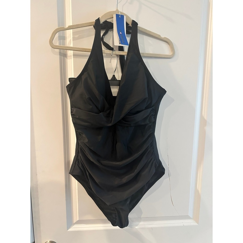NEW Cocopear Black One Piece Swimsuit Size L Halter